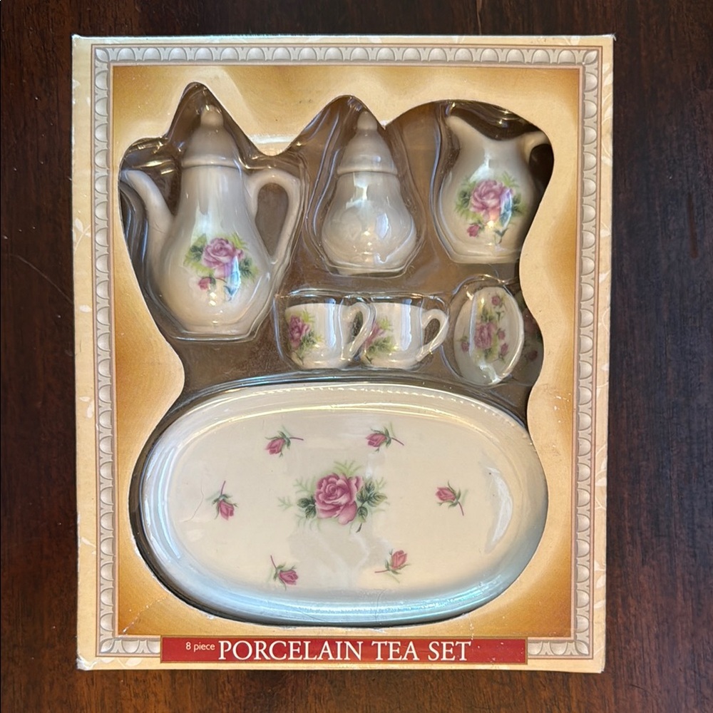 Miniature Porcelain Tea Set with Floral Design